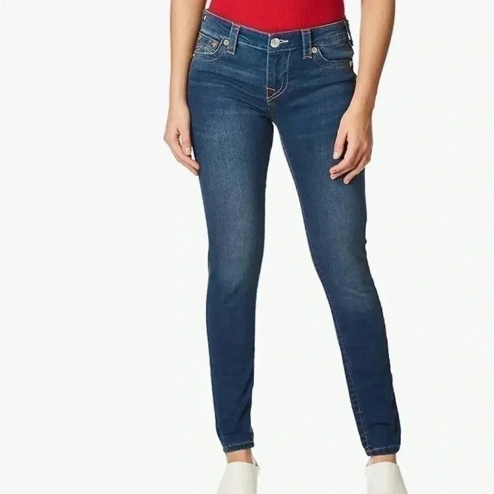 True Religion “Halle” mid rise super skinny medium wash denim jean 26